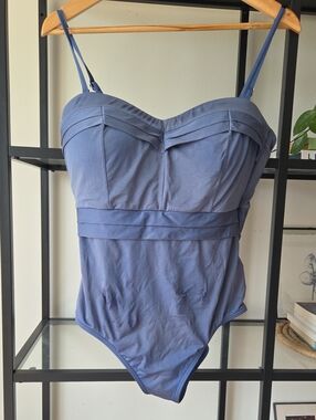 Classic Blue Womens One-Piece Swimsuit - Adjustable Straps.